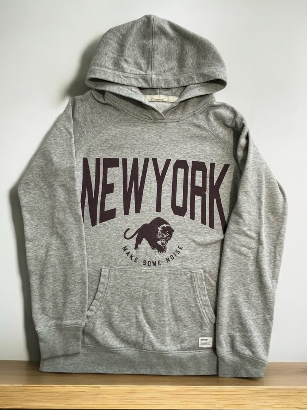 Garage New York Boyfriend Fit Graphic Hoodie Gray Pullover Size Small